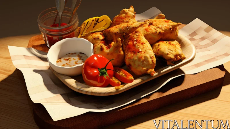 Delicious Fried Chicken Wings with Cherry Tomatoes and Ranch Dressing AI Image