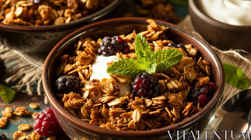 Delicious Granola Bowl with Yogurt and Berries AI Image
