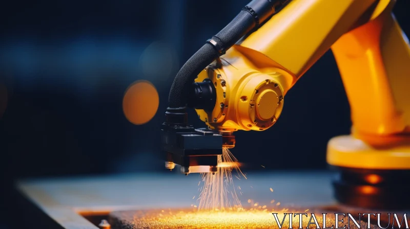 Industrial Robot Arm with Laser Cutting Tool in Action AI Image