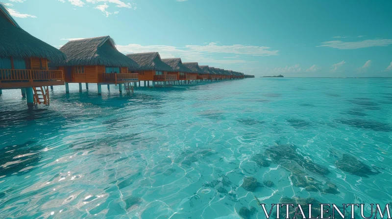 AI ART Luxurious Tropical Beach with Crystal Clear Water and Overwater Bungalows