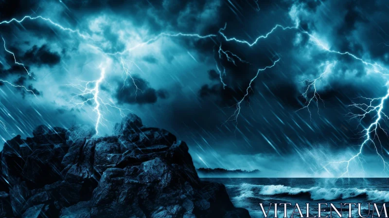 AI ART Stormy Night at Sea: Dramatic Nature Scene