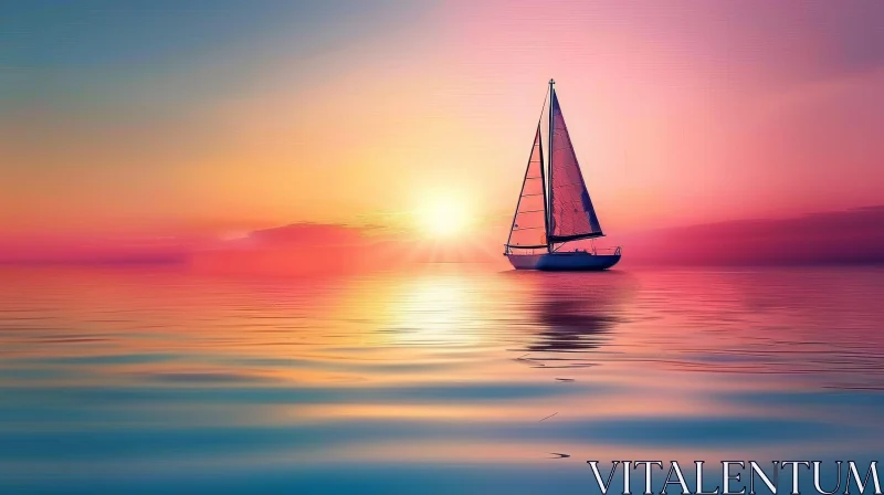 Tranquil Ocean Sunset Scene AI Image