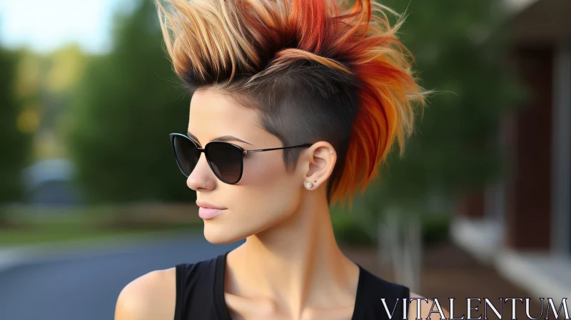 AI ART Young Woman with Mohawk Haircut and Sunglasses