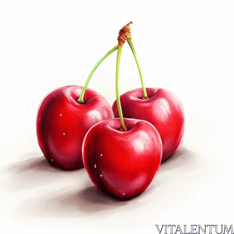 Captivating Illustrations of Three Red Cherries | Artistic Detailing AI Image