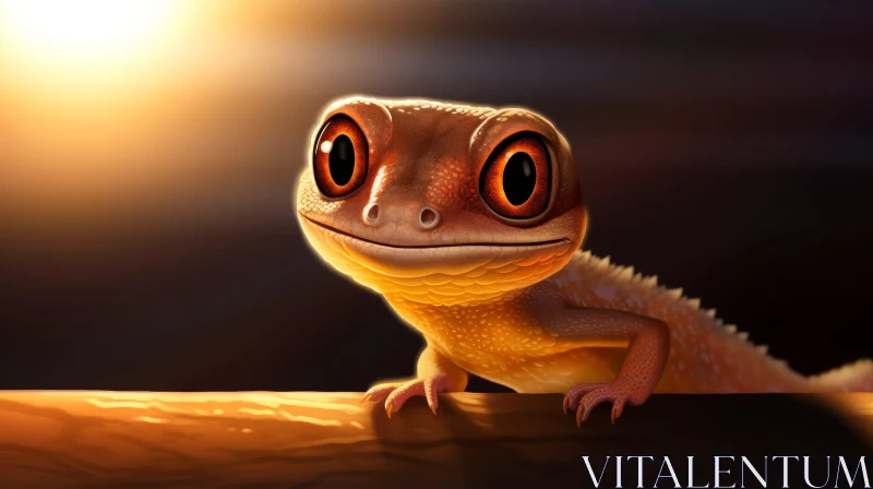 AI ART Charming Gecko on Branch with Orange Eyes