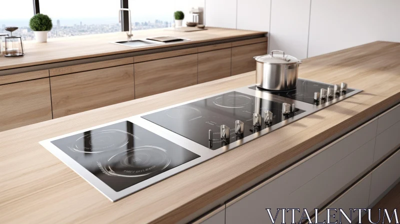 Contemporary Kitchen Interior with City View AI Image