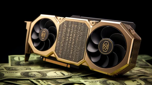 Gold Graphics Card on Money Stack - Technology Image