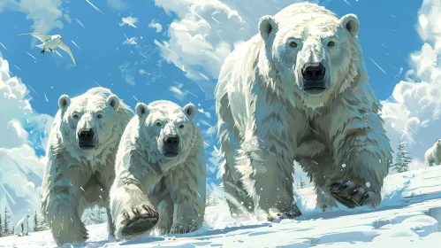Majestic Polar Bears Running on Ice
