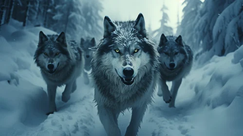Majestic Wolves in Snowy Forest: A Thrilling Pursuit