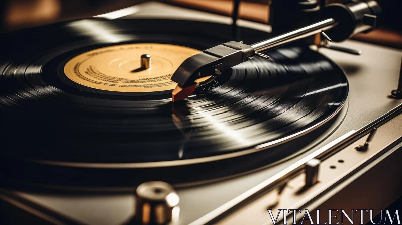 AI ART Record Player Close-Up: Spinning Black Vinyl