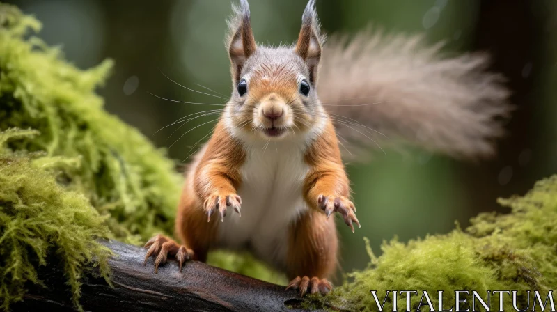 Red Squirrel Portrait on Branch AI Image
