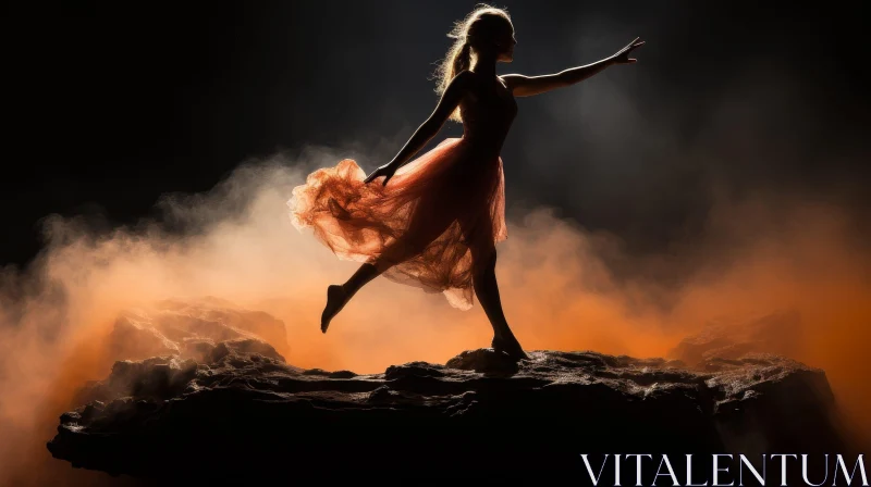 Serene Woman Dancing on Rock AI Image