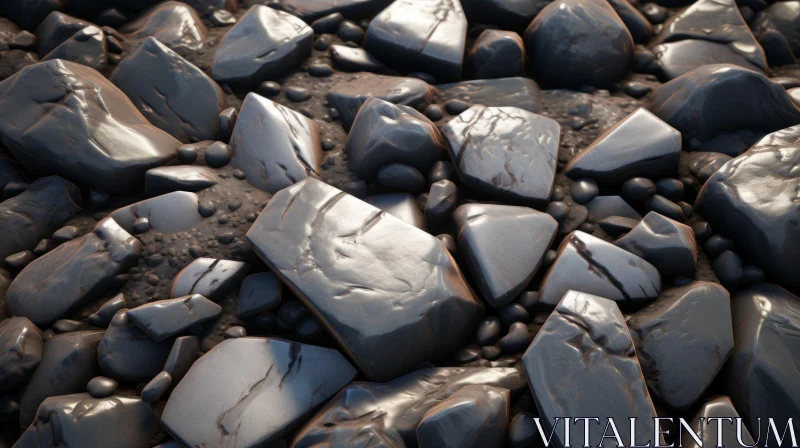 AI ART Shiny Wet Rocks Close-Up