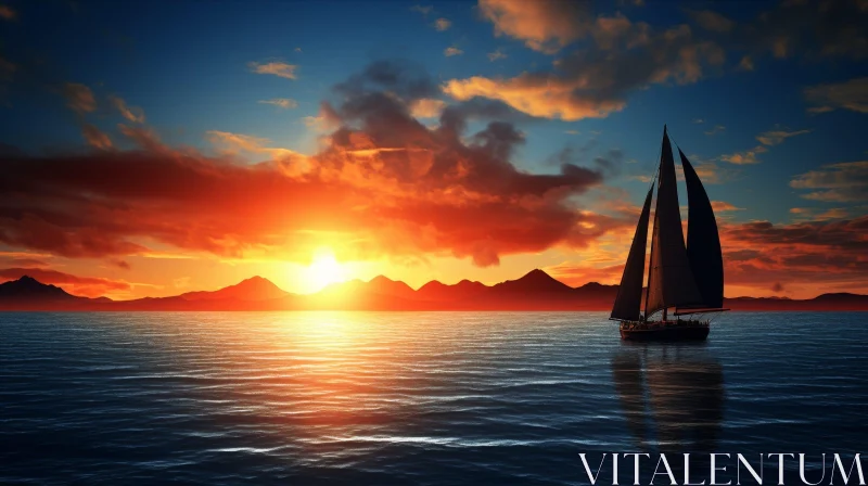 Tranquil Sailing Ship Seascape at Sunset AI Image