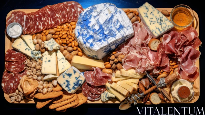 AI ART Delicious Cheese and Meat Platter on Wooden Board