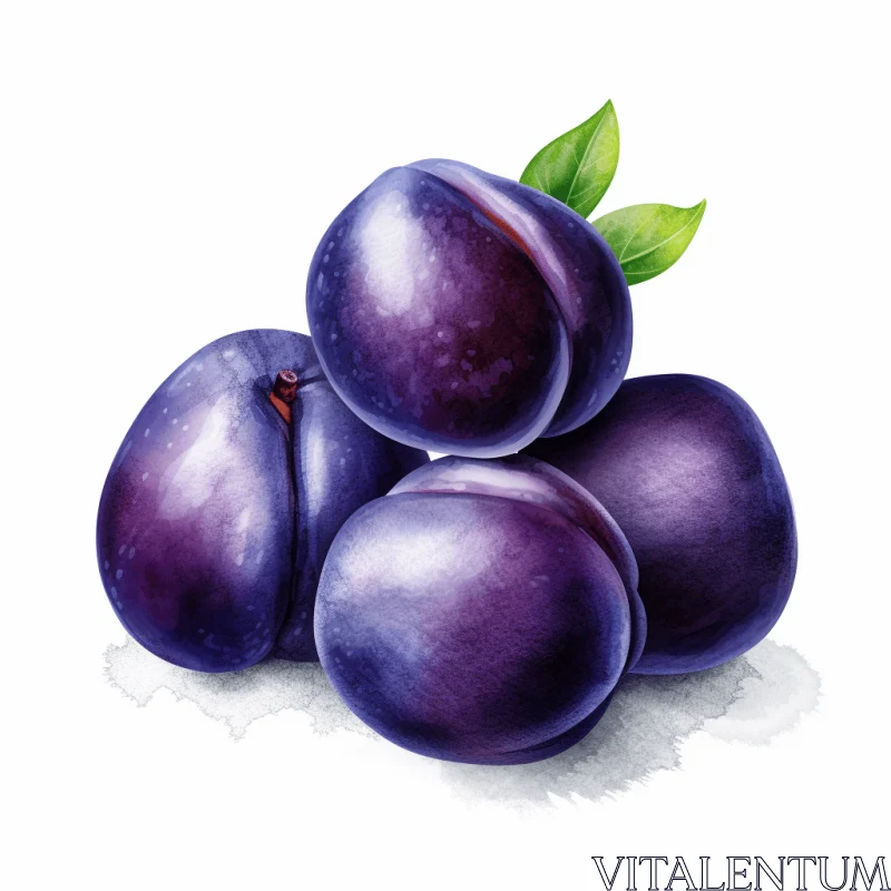 Exquisite Watercolor Illustration of Plums | Realistic Artwork AI Image