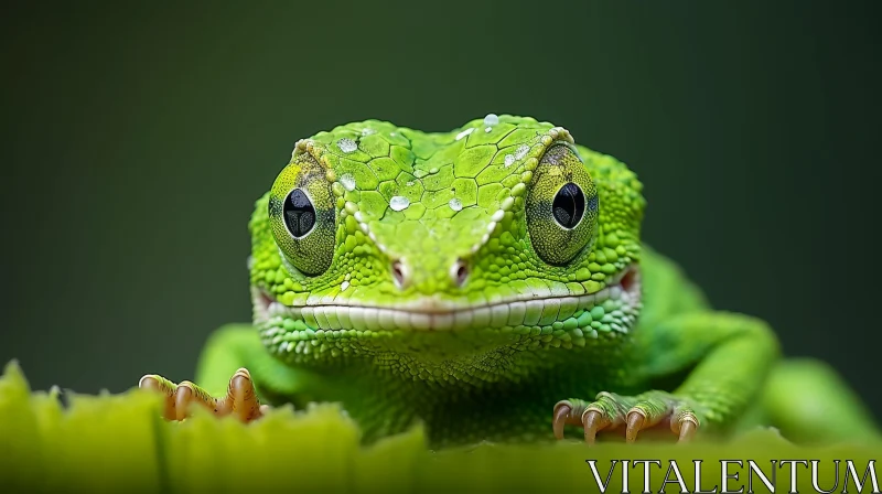 AI ART Green Lizard Close-Up in Rainforest