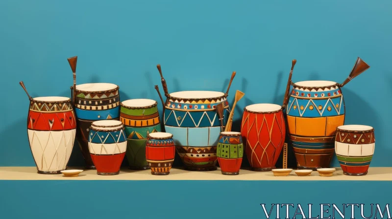 AI ART Intriguing African Drums Collection on Blue Background