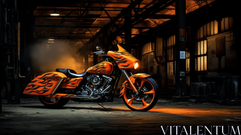 Orange Motorcycle in Dramatic Lighting: Industrial Photography AI Image