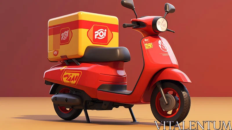 AI ART Red and White Scooter with Yellow Delivery Box