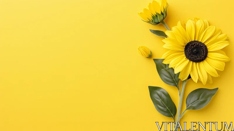 Sunflower Bloom on Yellow Background AI Image