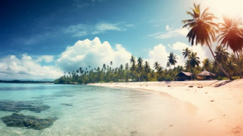 Tranquil Beach Landscape with Palm Trees and Clear Water