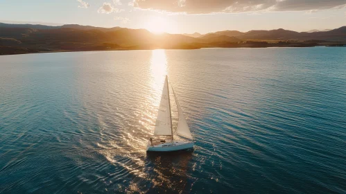 Tranquil Sailboat Scene on Lake at Sunset