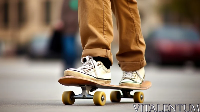 Urban Skateboarding: Young Man Riding Skateboard AI Image