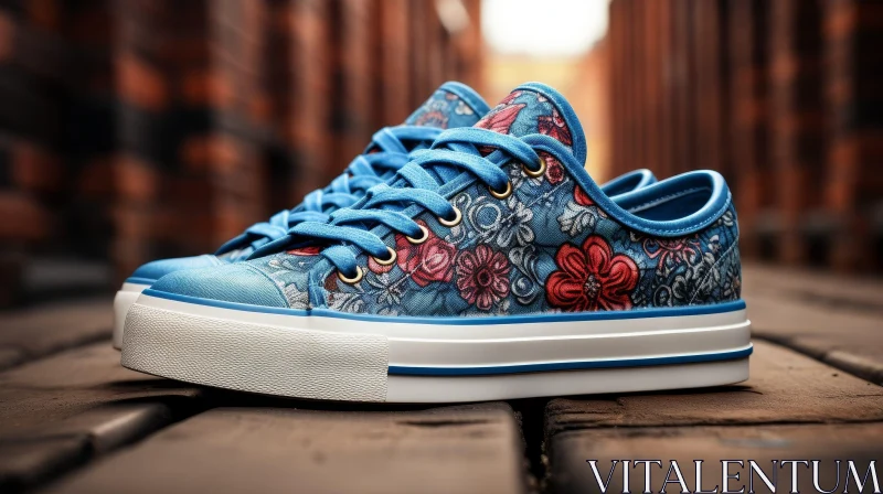 Blue Floral Pattern Canvas Sneakers AI Image