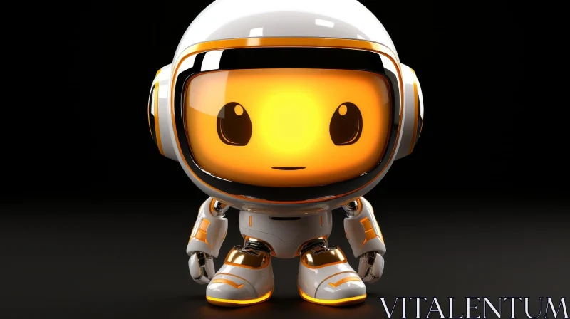 AI ART Cute Robot 3D Rendering - Yellow Glowing Face