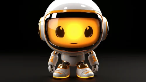 Cute Robot 3D Rendering - Yellow Glowing Face