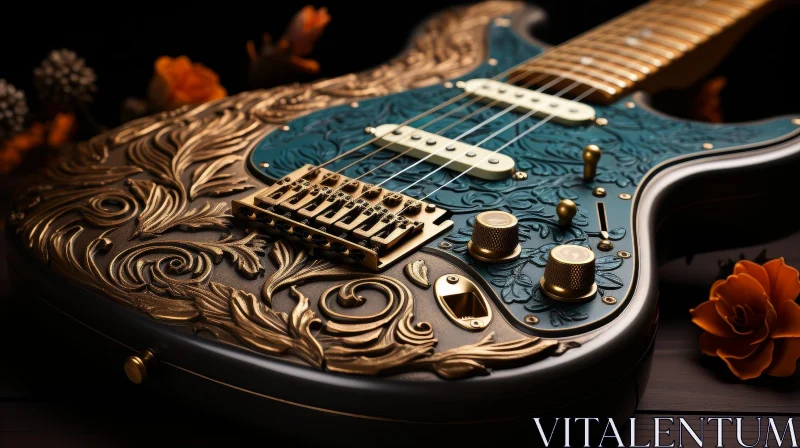 Dark Blue Electric Guitar Close-Up AI Image