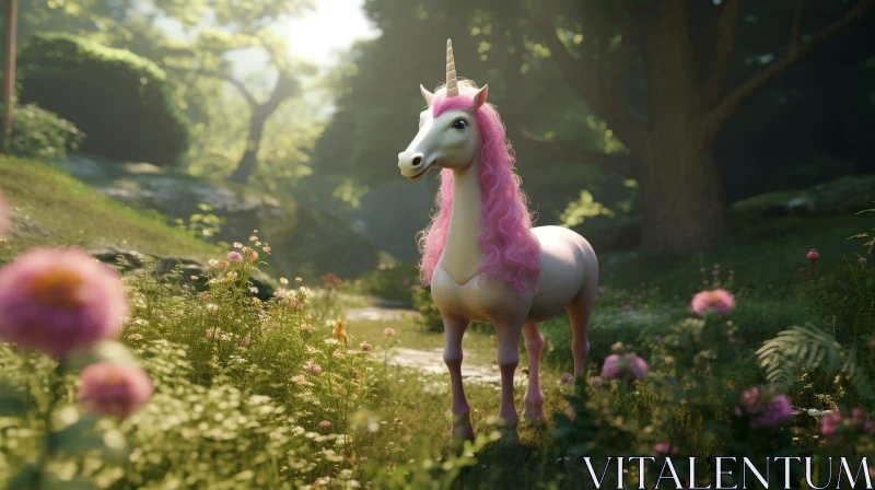 AI ART Enchanting Unicorn in Forest - Mystical Encounter