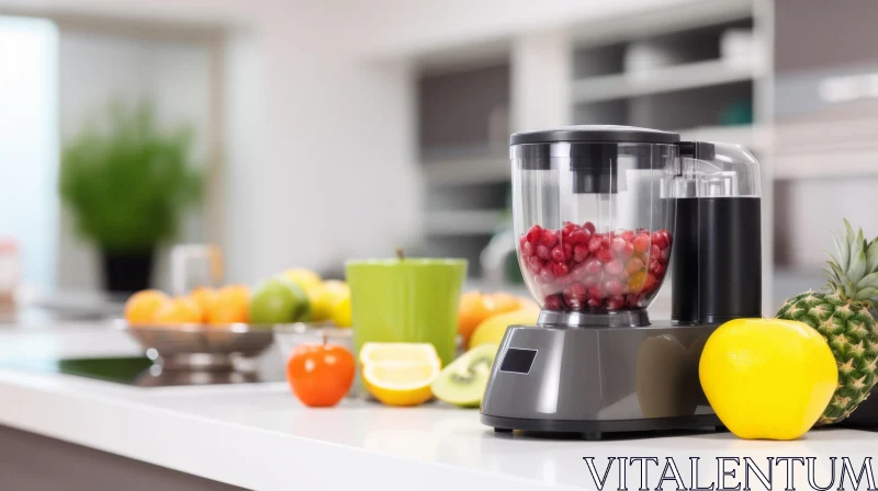 AI ART Modern Kitchen with Gray Food Processor and Fruits