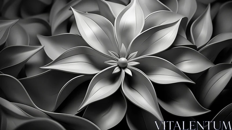 Monochrome 3D Flower Bloom - Dark Grey Background AI Image