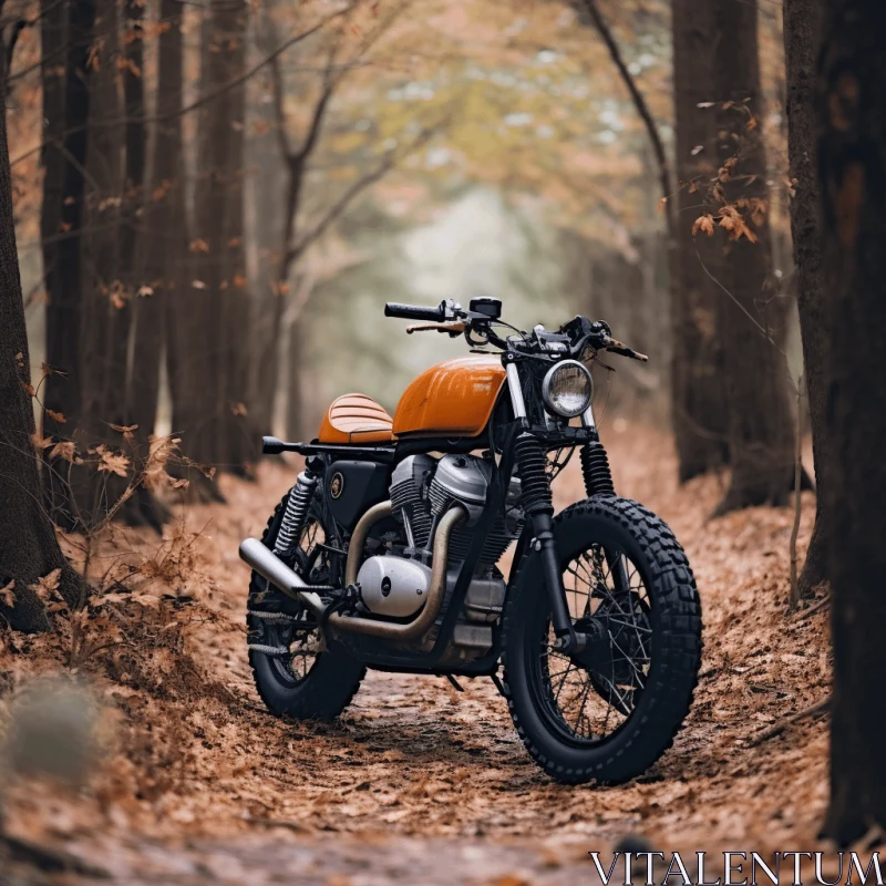 Orange Motorcycle in Autumn Forest | Moody and Tranquil Scene AI Image