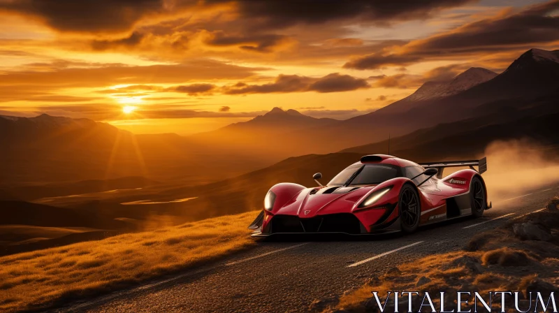 Red Sports Car in the Mountains of Sunset | Dragon Art | 8k Resolution AI Image
