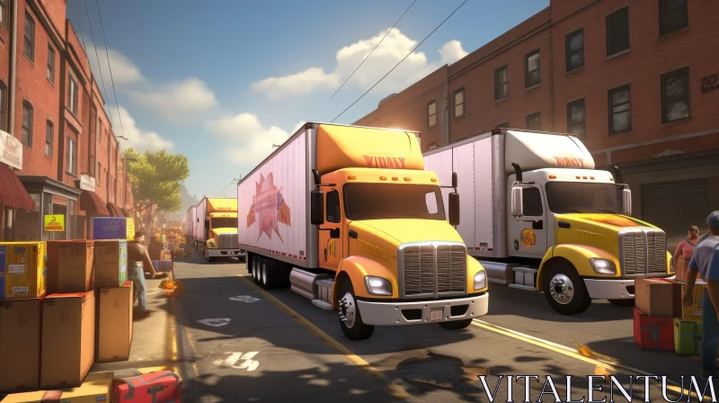 Urban Landscape with Parked Semi-Trucks AI Image