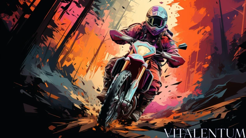 Exciting Dirt Bike Rider Painting in Forest AI Image