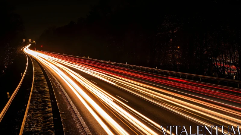 Night Highway Long Exposure | Dynamic Light Trails | Transportation Scene AI Image
