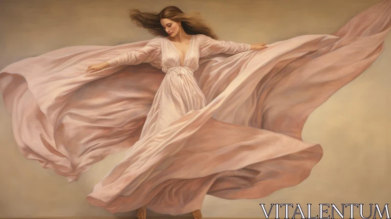 Serene Woman in Pink Dress Painting AI Image