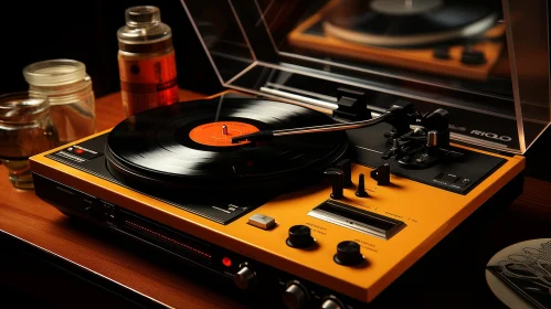 Vintage Orange Record Player on Wooden Table