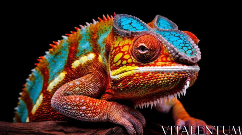 Colorful Chameleon Close-up on Branch AI Image