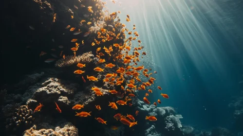 Coral Reef and Orange Fish Underwater Scene