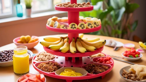 Delicious Three-Tiered Snack Tower with Fruits and Nuts
