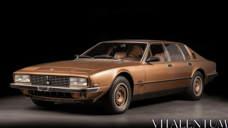 Exotic Italianate Flair: Old Brown Sedan in Dark Background AI Image