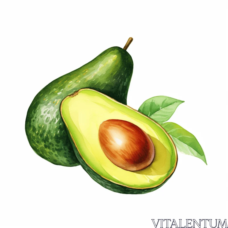 AI ART Exquisite Watercolor Illustration of a Realistic Avocado