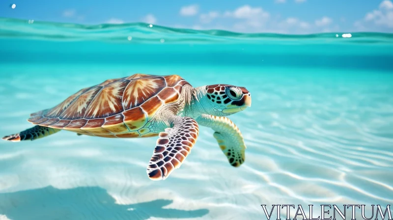 Majestic Sea Turtle Swimming in Clear Blue-Green Waters AI Image