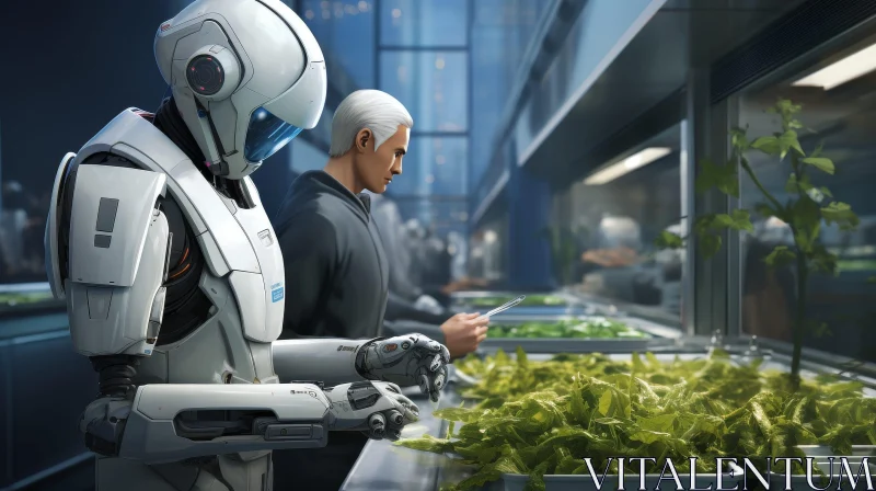 Modern Kitchen Scene with Man and Robot AI Image