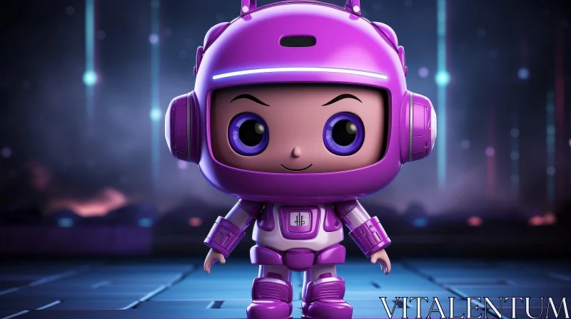 Purple Cute Robot 3D Rendering with Friendly Expression AI Image